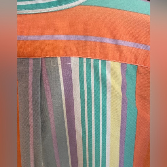 Vintage 80s Ralph Lauren Pastel Rainbow Stripe Cotton Long Sleeve Dress Shirt XL - Picture 9 of 16